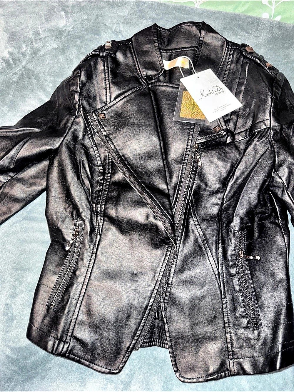 KashiDi Faux Leather Moto Jacket in Black Size Large NWT
